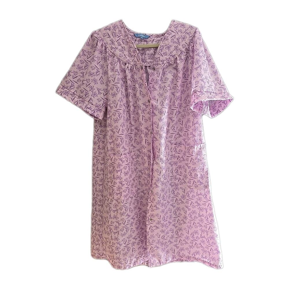Dream Rest Pink Floral Snap Front Pockets Sleepwear Nightgown Womans Size 2X